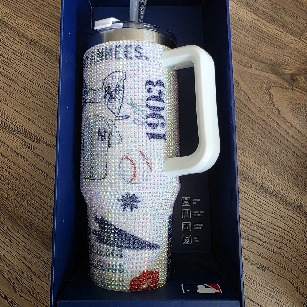 Rhinestone Baseball Themed Tumbler with Handle